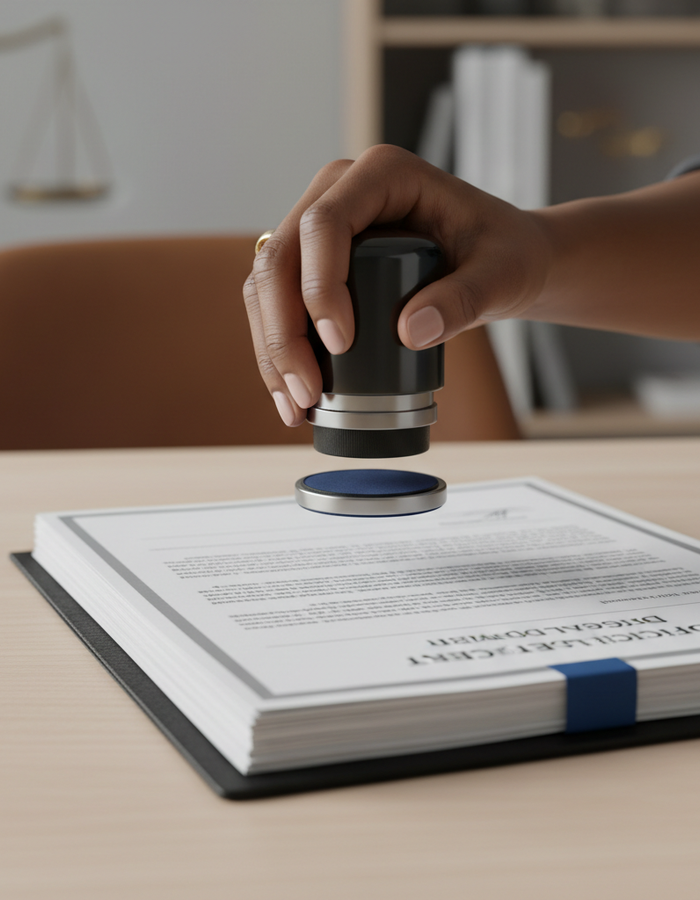 Notary documents and official stamp